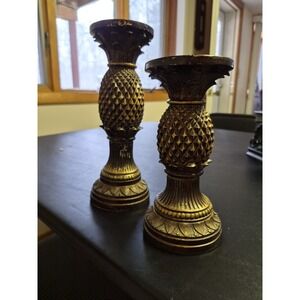 Vintage Pineapple Pedestal Candle Holders Set of 2 Resin